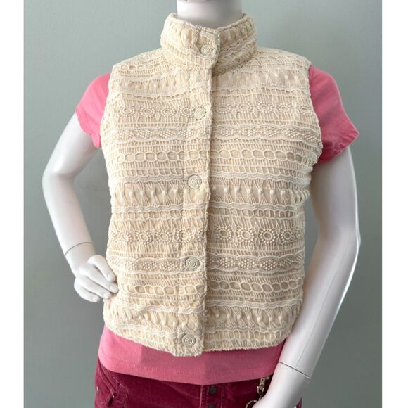 Xhilaration Cream Crochet Knit Button-Front Vest Boho Layering Top size JR M - Picture 1 of 7